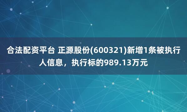 合法配资平台 正源股份(600321)新增1条被执行人信息，执行标的989.13万元