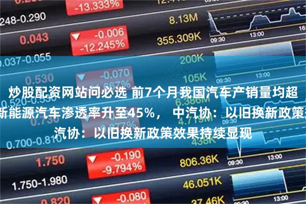 炒股配资网站问必选 前7个月我国汽车产销量均超1800万辆！新能源汽车渗透率升至45%， 中汽协：以旧换新政策效果持续显现